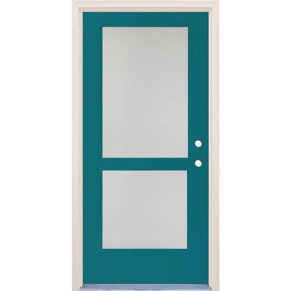Builders Choice 36 in. x 80 in. Left-Hand/Inswing 2 Lite Satin Etch Glass Reef Painted Fiberglass Prehung Front Door with 6-9/16" Frame