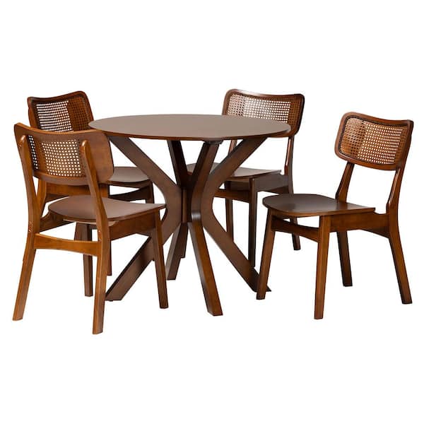 Baxton Studio Linnet 5-Piece Walnut Brown Wood Top Dining Set