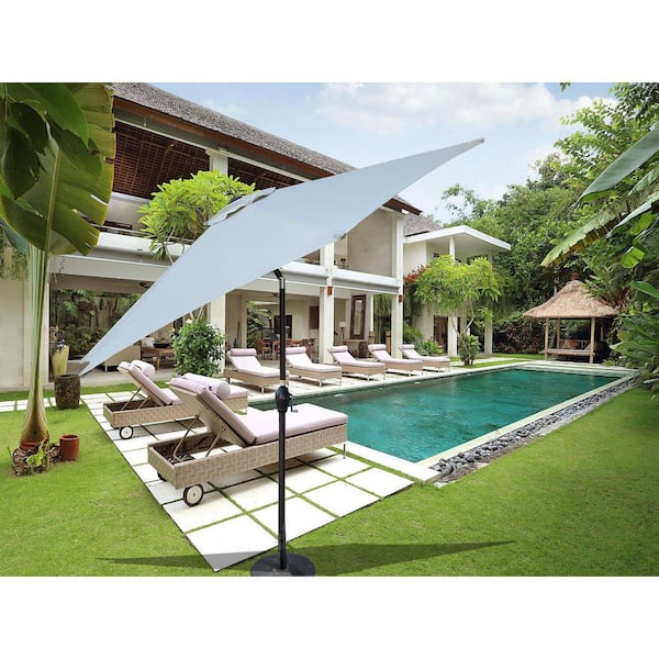 9 ft. Steel Outdoor Patio Umbrella Market Umbrella in Frozen Dew with Push Button Tilt and Crank