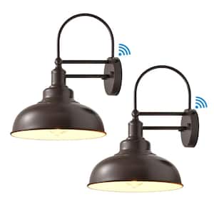 15.7 in. Caramel & White Dusk to Dawn Farmhouse Outdoor Hardwired Wall Barn Light Scone with No Bulbs Included (2-Pack)