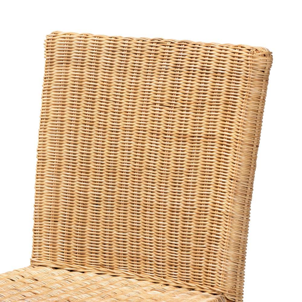 Racquel Natural Rattan and Mahogany Wood Bar Stool with Ergonomic Footrests
