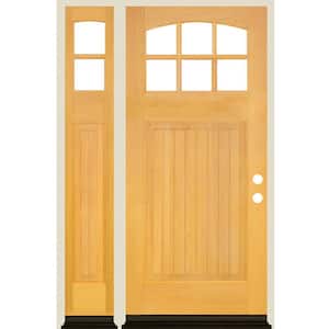 50 in. x 80 in. Craftsman Arch LH 1/4 Lite Clear Glass Natural Stain Douglas Fir Prehung Front Door with LSL