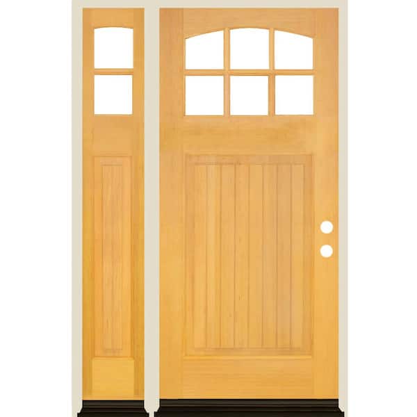 Krosswood Doors 50 in. x 80 in. Craftsman V-Groove Arch 6-Lite Clear Glass Clear Stain Left Hand Hemlock Wood Prehung Front Door w/LSL