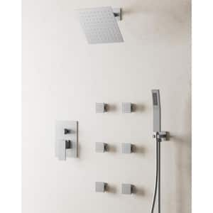 10 in. 3-Spray Wall Mount Dual Shower Head and Handheld Shower with 6-Jets in Brushed Nickel (Valve Included)