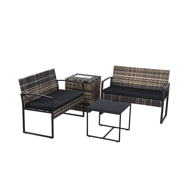MIRAFIT Brown Wicker Outdoor Chaise Lounge with Black