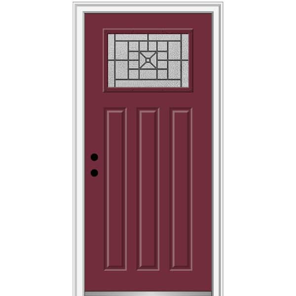 MMI DOOR 36 in. x 80 in. Courtyard Right-Hand 1-Lite Decorative Craftsman 3-Panel Painted Fiberglass Smooth Prehung Front Door