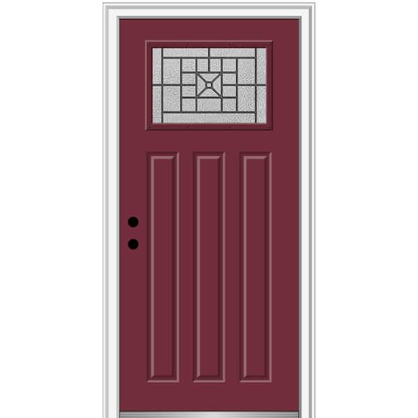 MMI Door 36 in. x 80 in. Courtyard Right-Hand 1-Lite Decorative Craftsman 3-Panel Painted Fiberglass Smooth Prehung Front Door