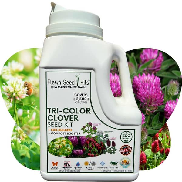 Flawn Seed Kits Tricolor Clover Flower Lawn Seed Kit, Easy Spread Shaker, Low Mnt, Alternative Ground Cover, Covers Up to 2,500 sq. ft.