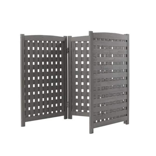 38 in. Cedar Privacy Screen Freestanding Outdoor Air Conditioner Garden Fence with Slatted Design, Gray (3-Panel)