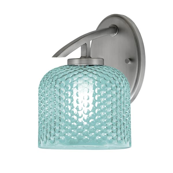 Unbranded Siena 1-Light Graphite Downlight Wall Sconce with Turquoise Glass Shade