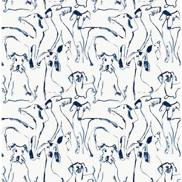 SURFACE STYLE Dog Doodle Navy Vinyl Peel and Stick Wallpaper Roll (Covers 30.75 sq. ft.)