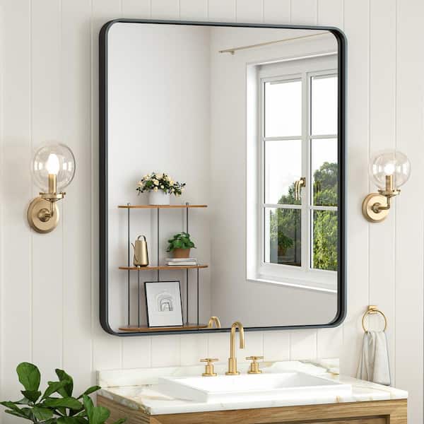 KeonJinn 30 in. W x 36 in. H Modern Rectangular Black Aluminum Framed Wall Bathroom Vanity Mirror