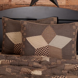 Farmhouse Star Charcoal Dark Tan Creme Primitive Quilted Cotton Standard Sham