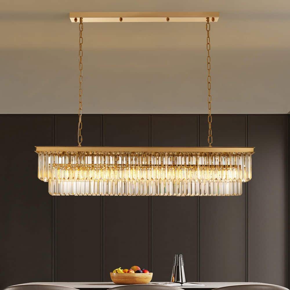 47 in. Modern 8-Lights Gold Rectangle Crystal Chandelier with Light Dining Room or Kitchen price history on PriceWatchPro