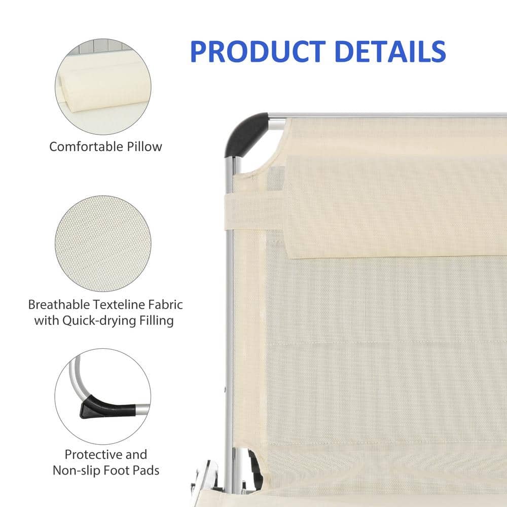 Cream White Foldable Aluminum Outdoor Chaise Lounge Chair