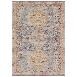 Esquire 4 ft. x 6 ft. Medallion Blue/Mulitcolor Indoor/Outdoor Area Rug