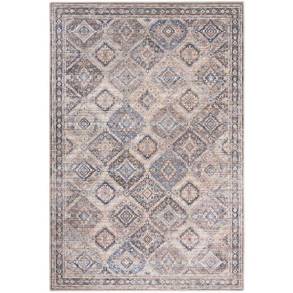 57 Grand Machine Washable Ivory/Latte 5 ft. x 7 ft. Bordered Transitional Area Rug