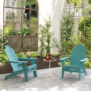 Tiffany Blue Folding Adirondack Chair Weather Resistant Plastic Fire Pit Chairs (Set of 2)
