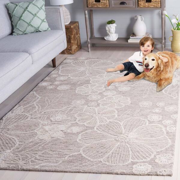 SAFAVIEH Jardin 6 ft. x 6 ft. Gray/Ivory Modern Floral Square Area
