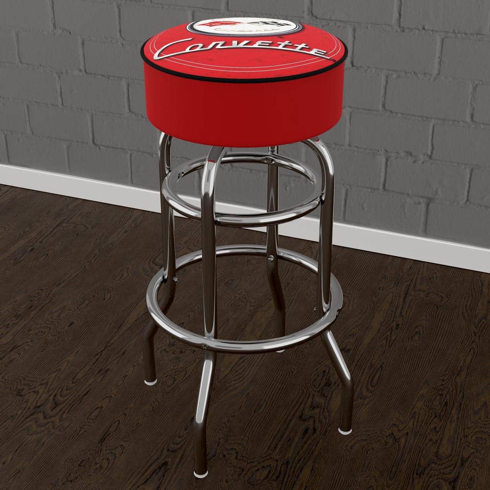 Corvette C1 Red 31 in. Red Backless Metal Bar Stool with Vinyl Seat