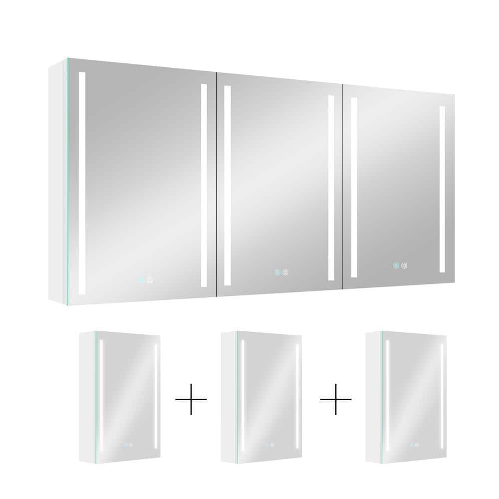 60 in. W x 30 in. H White Rectangular Aluminum Recessed or Surface Mount Me