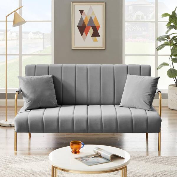 56 Loveseat Sofa, Modern Upholstered Accent Sofa with 2 Pillows and Metal  Legs Comfy 2-Seater Sofa with Seat Cushions & Square Arm Love Seats Couch