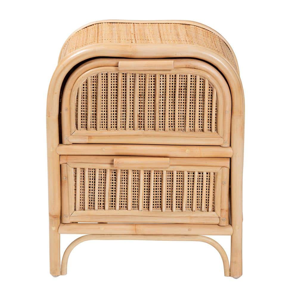 Adrika Natural Rattan 2-Drawer Bohemian Nightstand