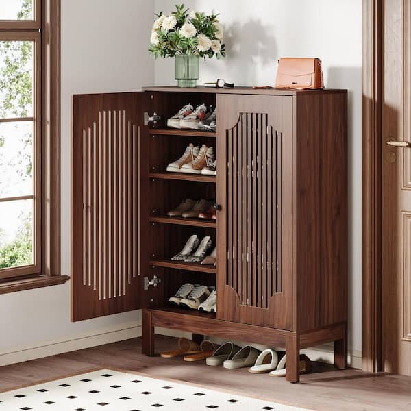 6-Tier Shoe Cabinet with Doors, 43 in. H Wood Shoe Storage Cabinet with Adjustable Shelves Entryway, Living Room Bedroom