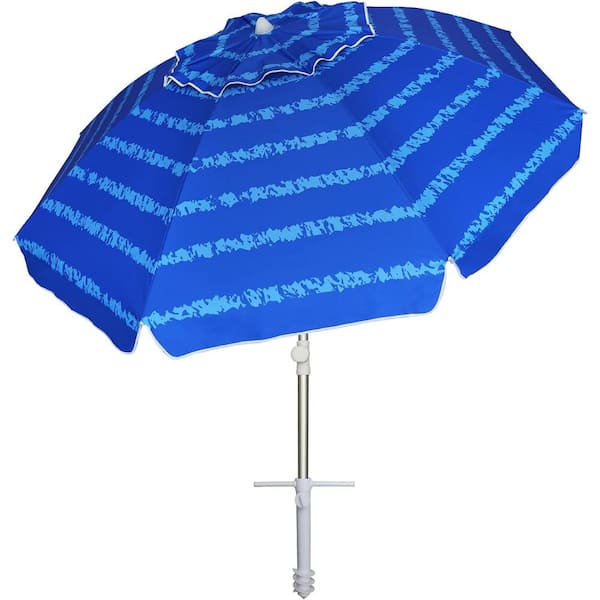 Unbranded 6.5 ft. Premium Metal Pole Push Button Tilt Beach Umbrella in Blue Stripes
