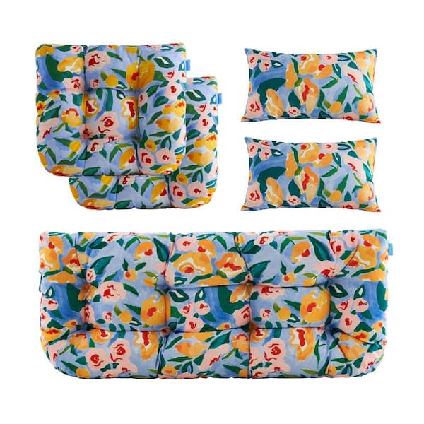 BLISSWALK Outdoor Floral Cushions Loveseat Chair with Bench