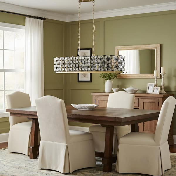 39.4 in. 6-Light Gold Rectangular Candle Chandelier with Petal Crystal Accents