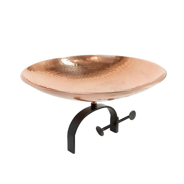 ACHLA DESIGNS 16 in. Dia Polished Copper Plated Stainless Steel Birdbath Bowl with Over Rail Bracket