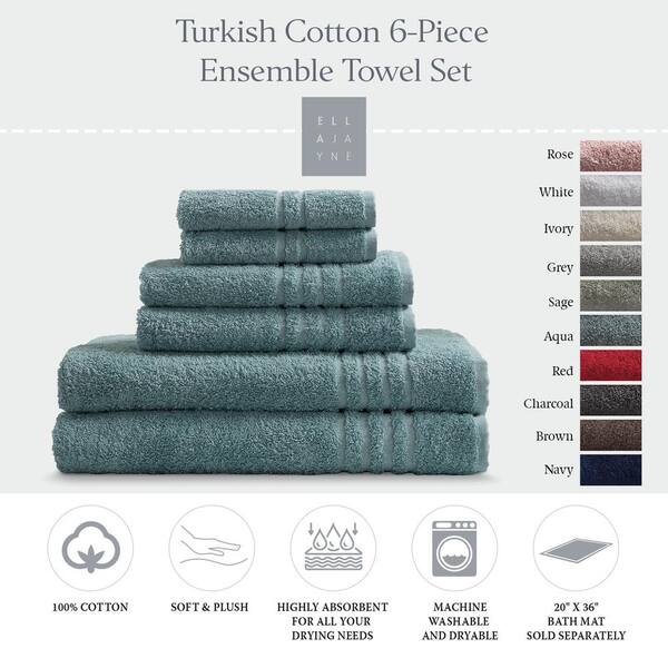 Classic Turkish Towels Luxury Plush 6-Piece Towel Set - Soft and Comfy  Ultimate Bathroom Towels Made with 100% Turkish Cotton (Aqua)