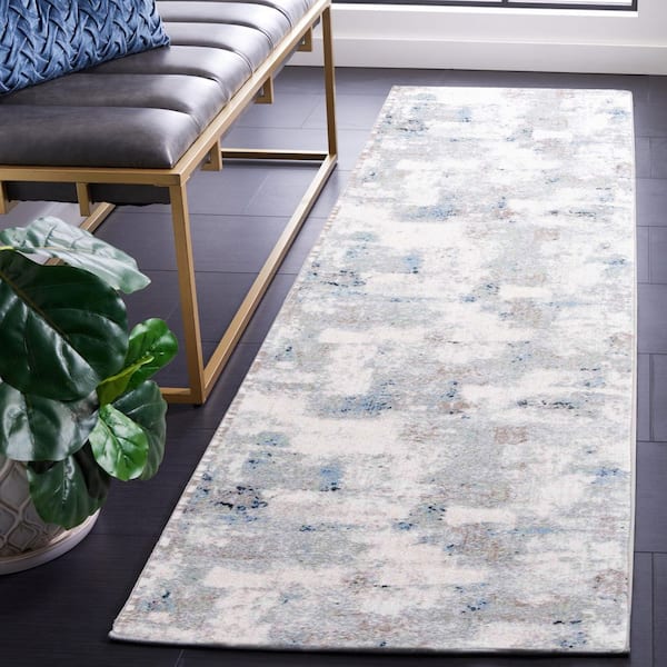 Bayside 2 ft. x 8 ft. Blue/Gray Distressed Abstract Geometric Washable Runner Rug