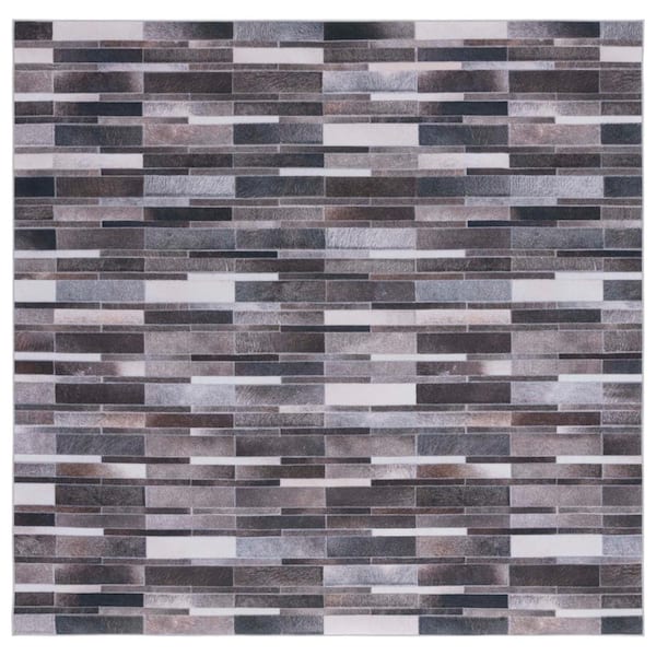 SAFAVIEH Faux Hide Ivory/Gray 6 ft. x 6 ft. Machine Washable Plaid Geometric Square Area Rug