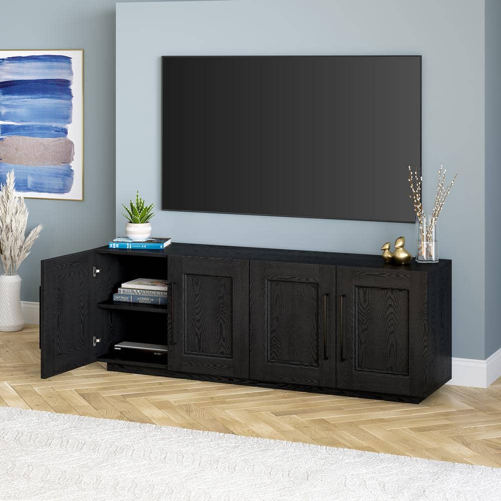Black Grain MDF 68" TV Stand with Cabinets