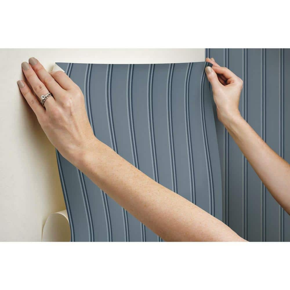 Navy Blue Wood Look Beadboard Peel and Stick Wallpaper