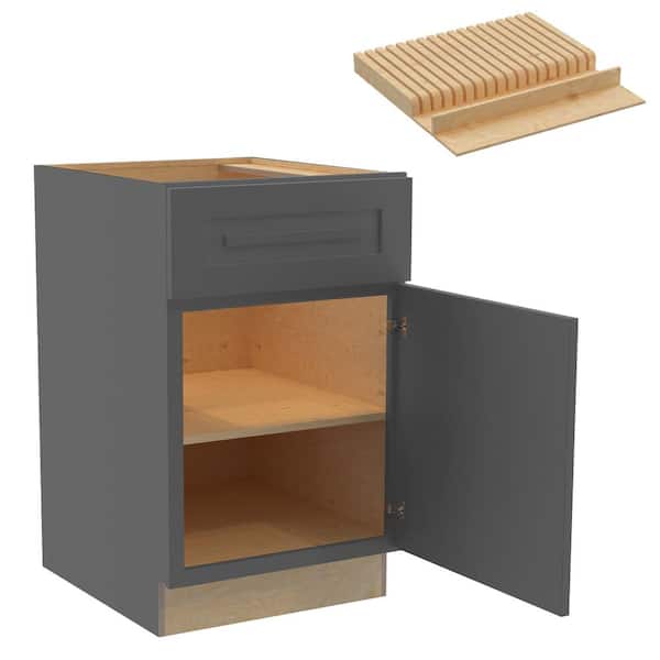 Home Decorators Collection Grayson 21 in. W x 24 in. D x 34.5 in. H Assembled Plywood Base Kitchen Cabinet in Deep Onyx with Knife Block RH