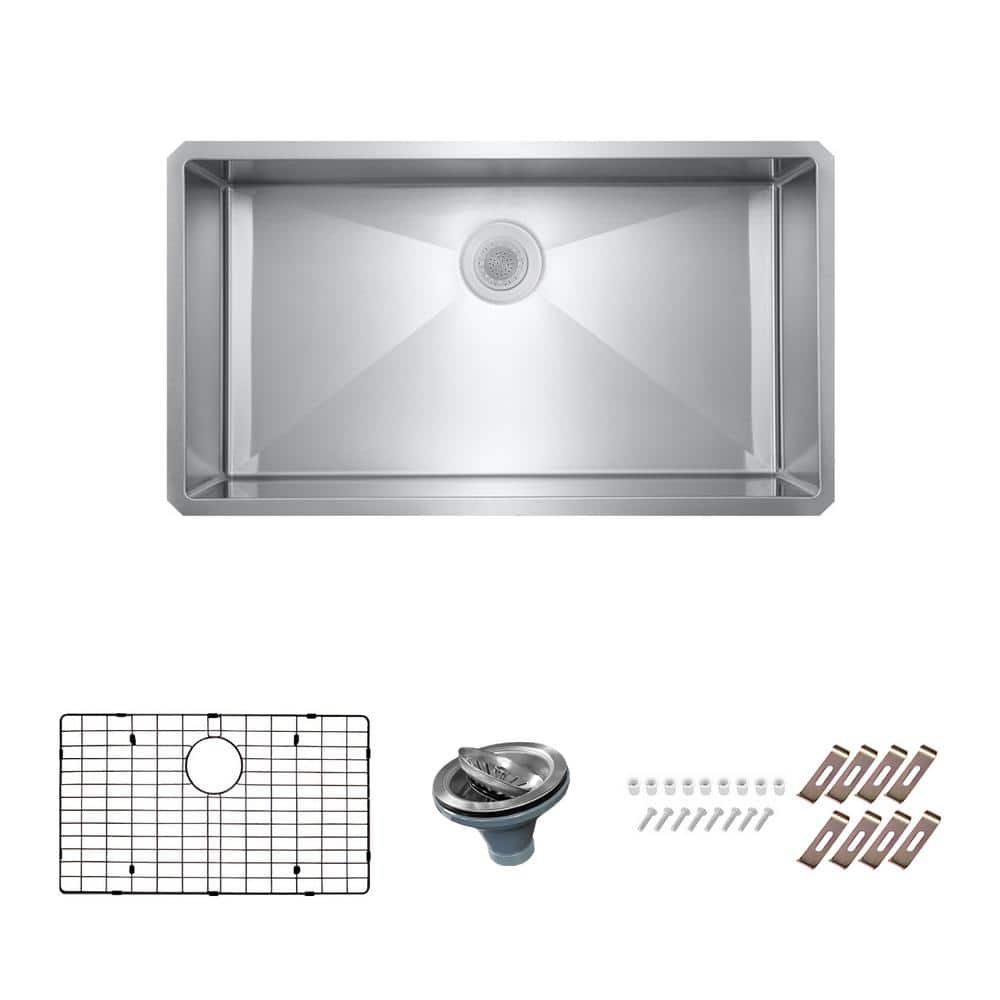 Bryn Stainless Steel 16-Gauge 33 in. x 19 in. Single Bowl Undermount Kitchen Sink with Grid and Drain -  PELHAM & WHITE, PWS131-19