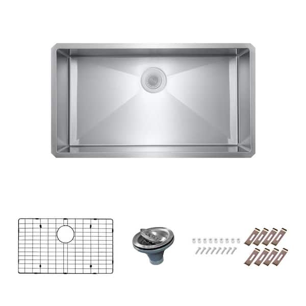 Bryn Stainless Steel 16-Gauge 33 in. x 19 in. Single Bowl Undermount Kitchen Sink with Grid and Drain