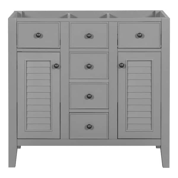 EPOWP 36 in. W x 18 in. D x 33 in. H Bath Vanity Cabinet without Top in Grey with 5-Drawers and Door Storage Shelf