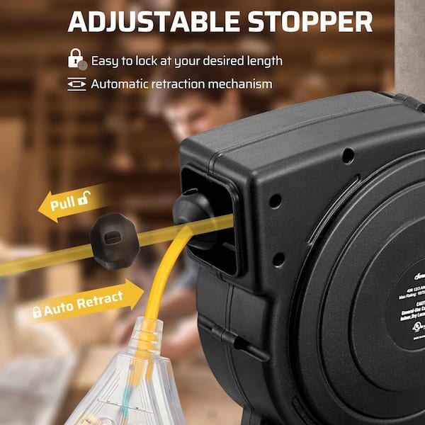 DEWENWILS 50 ft. 14/3 SJTOW 13 Amp Retractable Extension Cord Reel