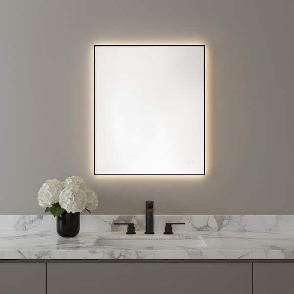 Cadre 30 in. x 30 in. Midnight Black Integrated LED Illuminated Dimmable Vanity Light Mirror