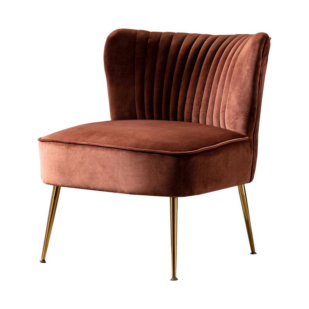 Scallop-Back Channel Tufted Velvet Accent Chair in Brown