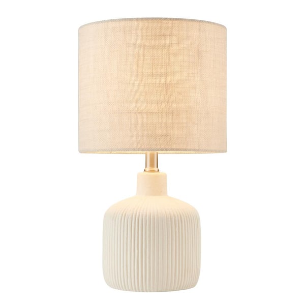 KAWOTI 17.75 in. Farmhouse Off White Ceramic Table Lamp with Beige shade