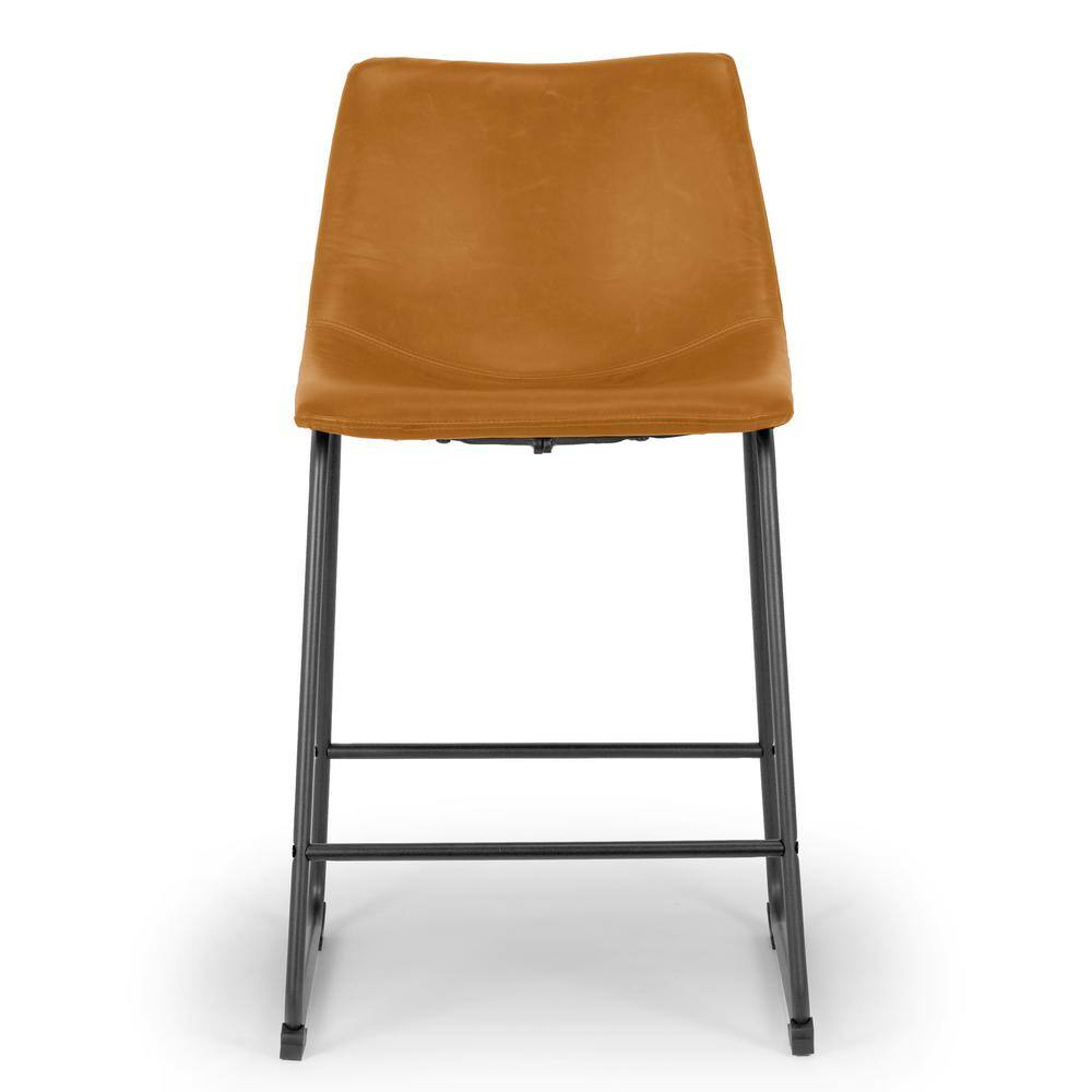 Set of 2 Brown Faux Leather and Metal Counter Stools