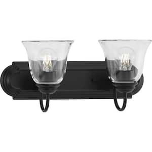 Clear Glass 18 in. 2-Light Matte Black Transitional Vanity Light with Clear Glass for Bathroom