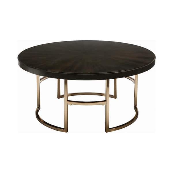 Coaster Home Furnishings Corliss 38 in. Americano and Rose Brass Round Wood Coffee Table