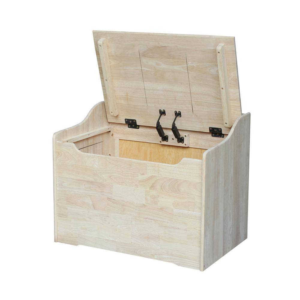 Unfinished Solid Wood 28" Storage Trunk with Safety Hinges