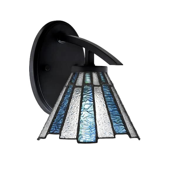 Unbranded Siena 1-Light Matte Black Downlight Wall Sconce with Sea Ice Art Glass Shade
